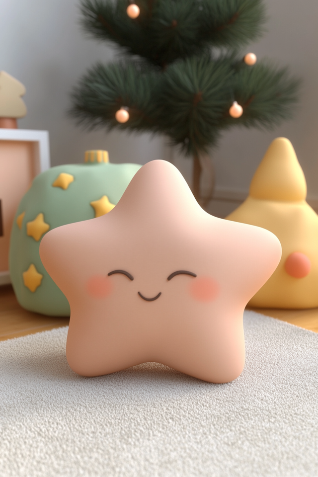 Star-Shaped Plush Toy with Festive Background