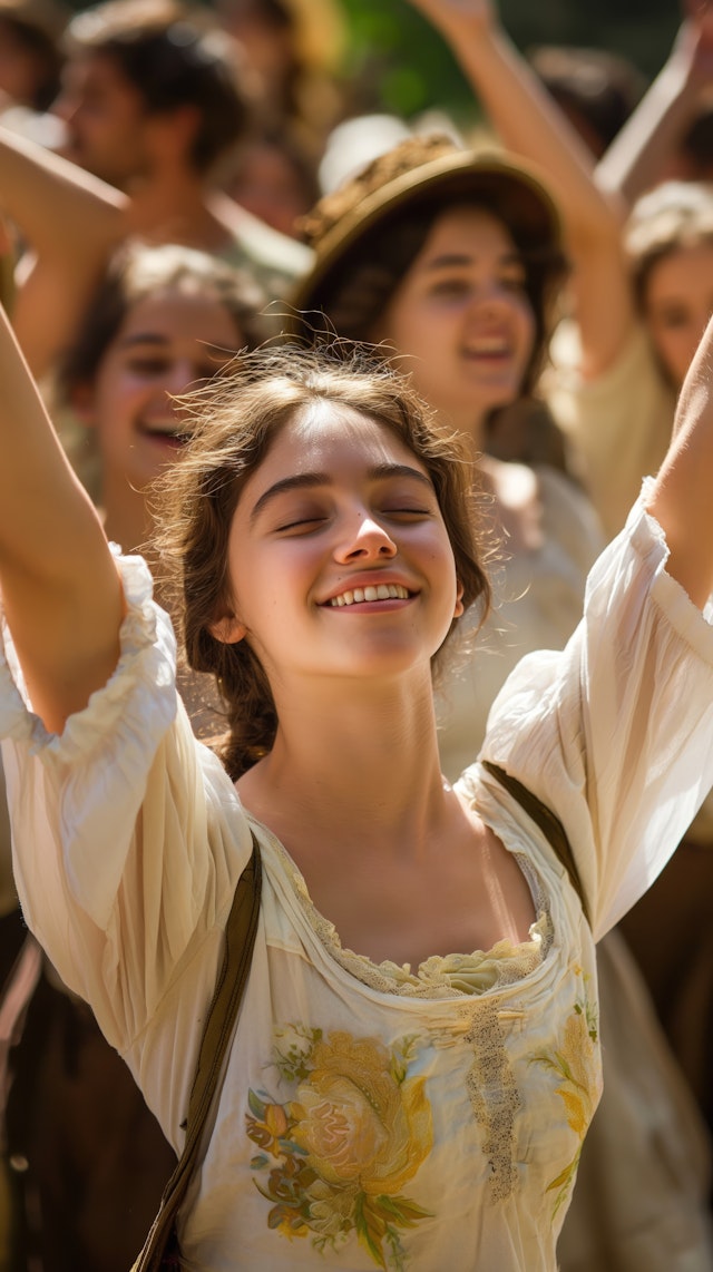 Joyful Woman at Historical Event