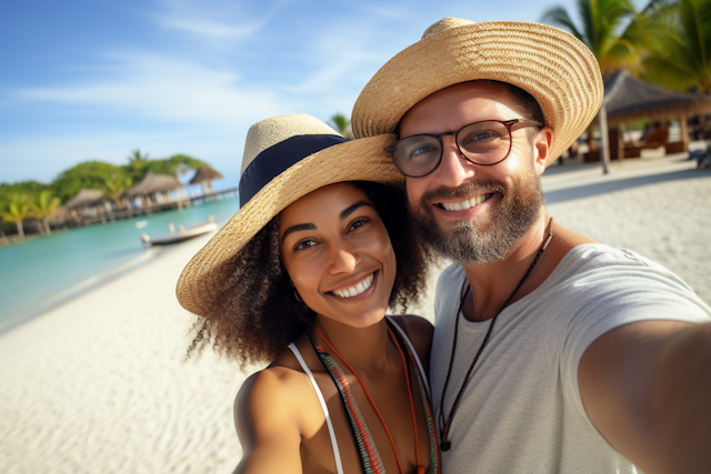 Joyful Couple's Beach Selfie