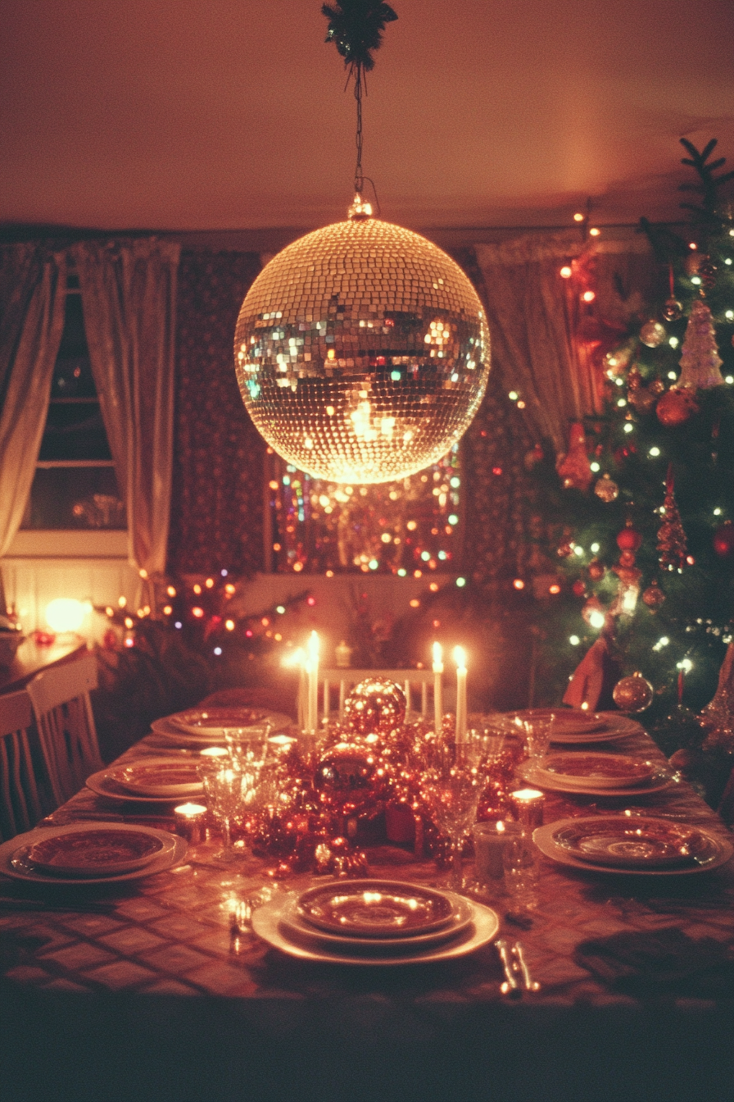 Festive Dining Room with Disco Ball