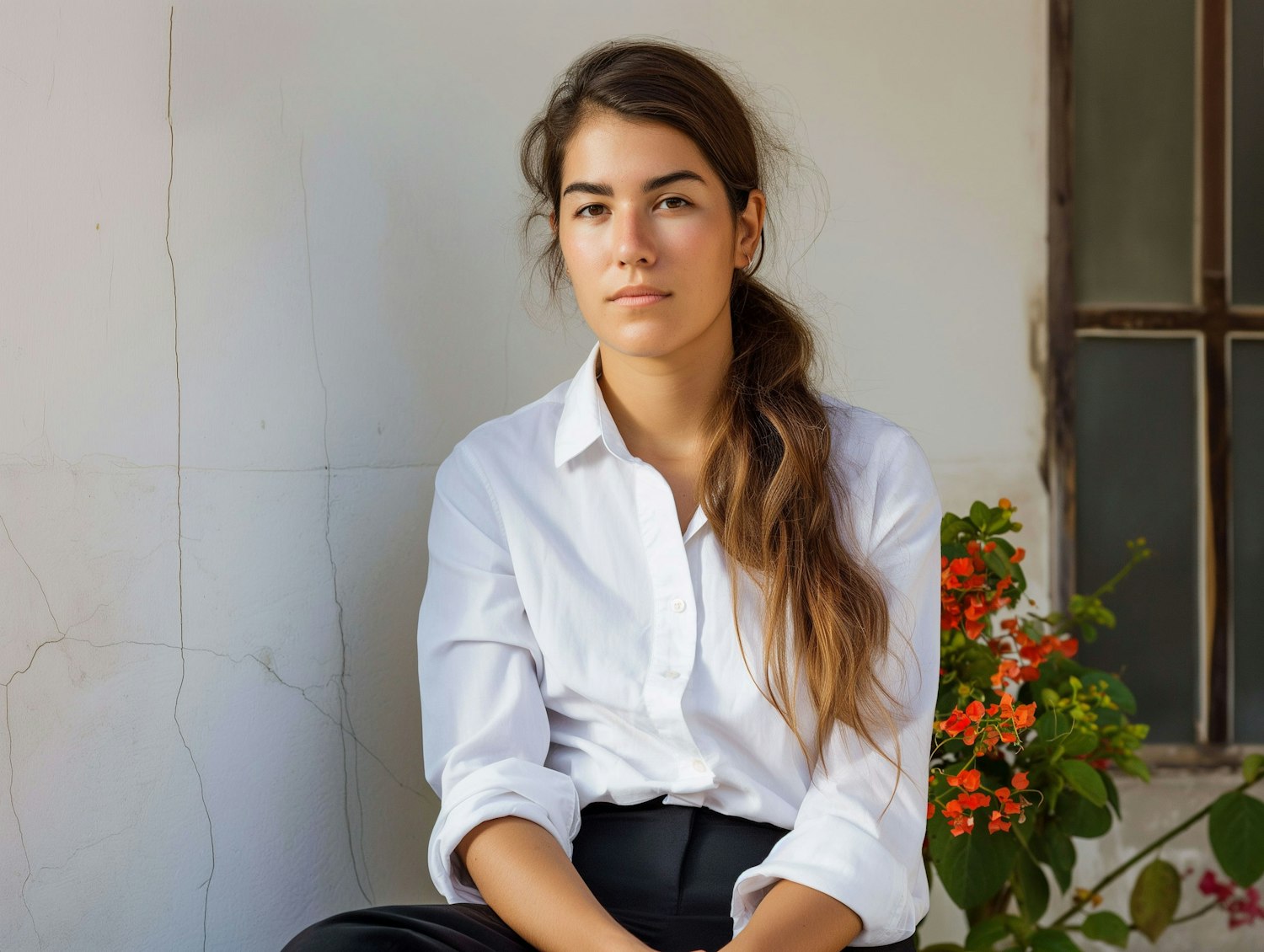 Semi-formal Young Woman Seated Indoors