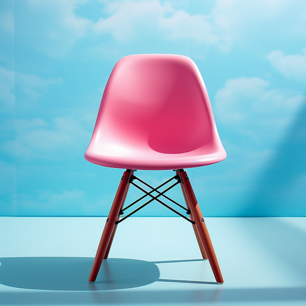 Pastel Serenity: A Pink Eames Chair Against a Blue Sky