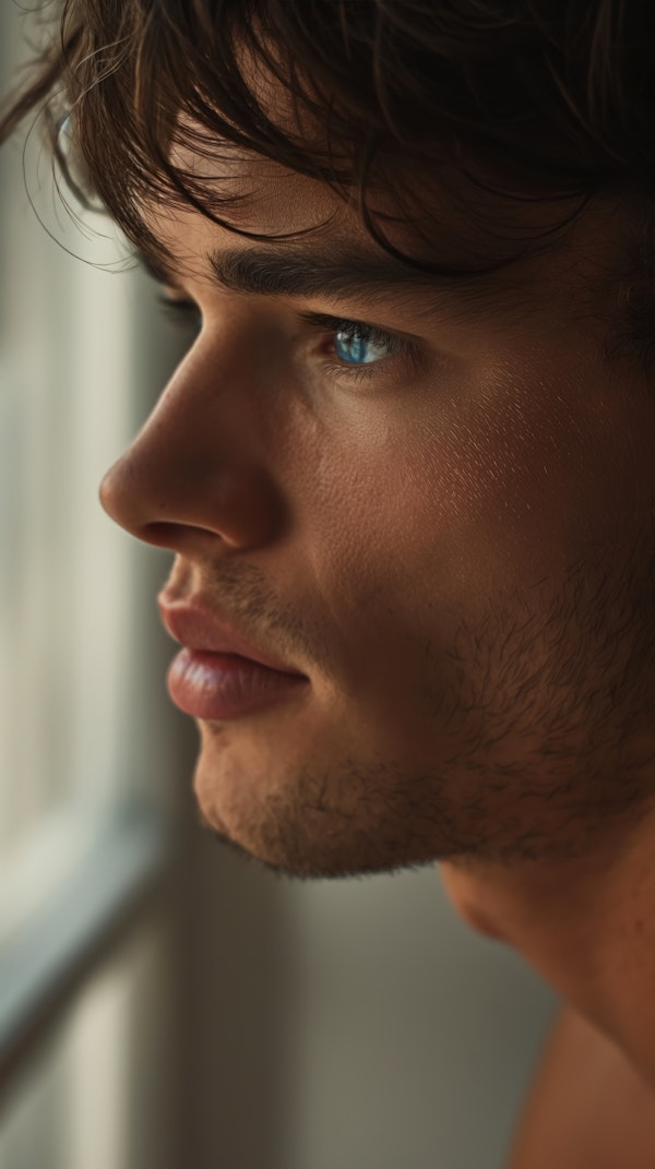 Close-up Portrait of Pensive Young Man