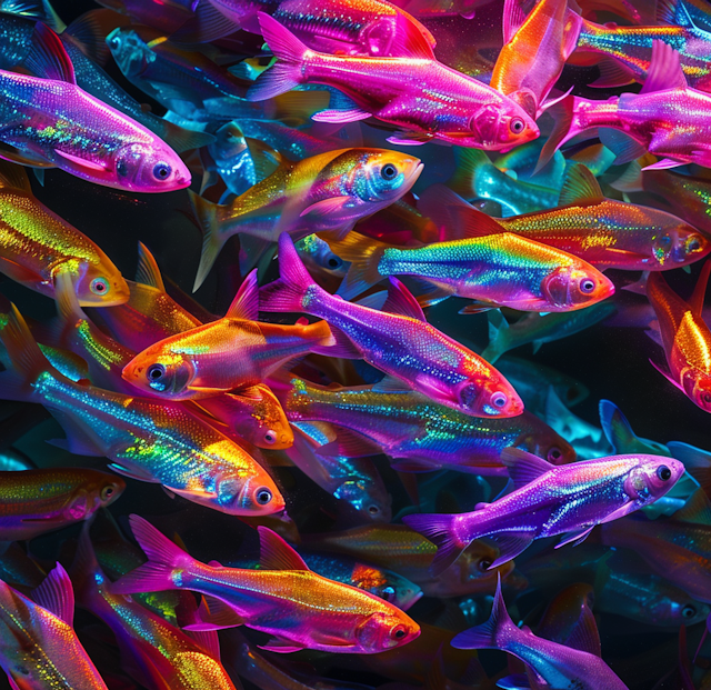 Vibrant Iridescent Fish School