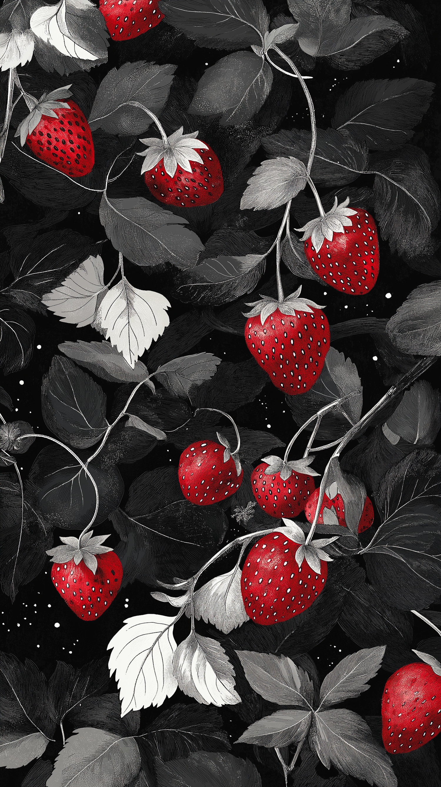 Strawberries and Leaves Composition