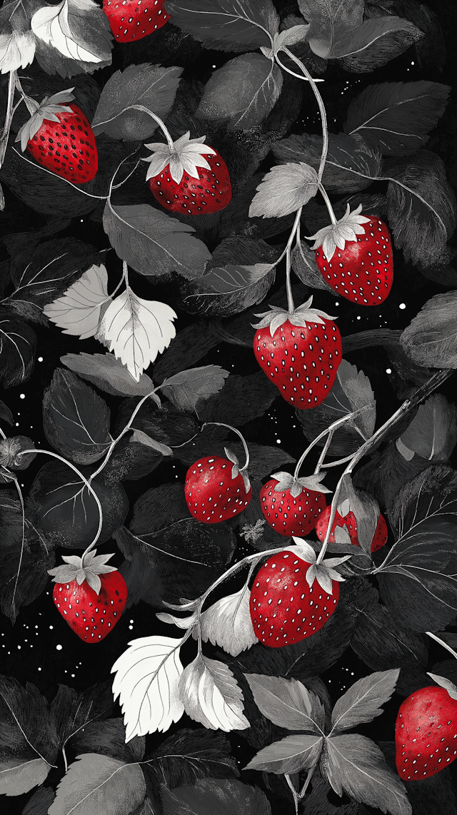 Strawberries and Leaves Composition