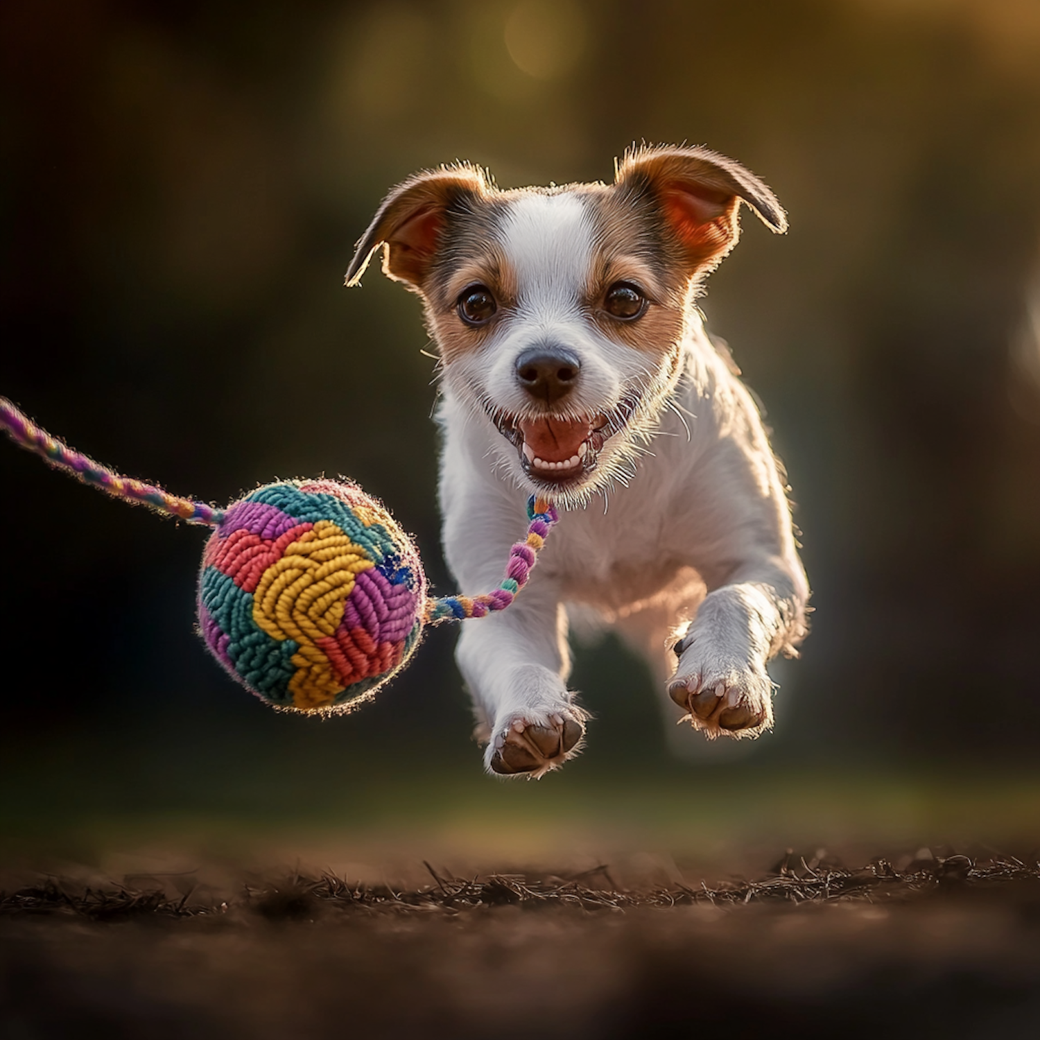 Joyful Dog Playing with Rope Toy