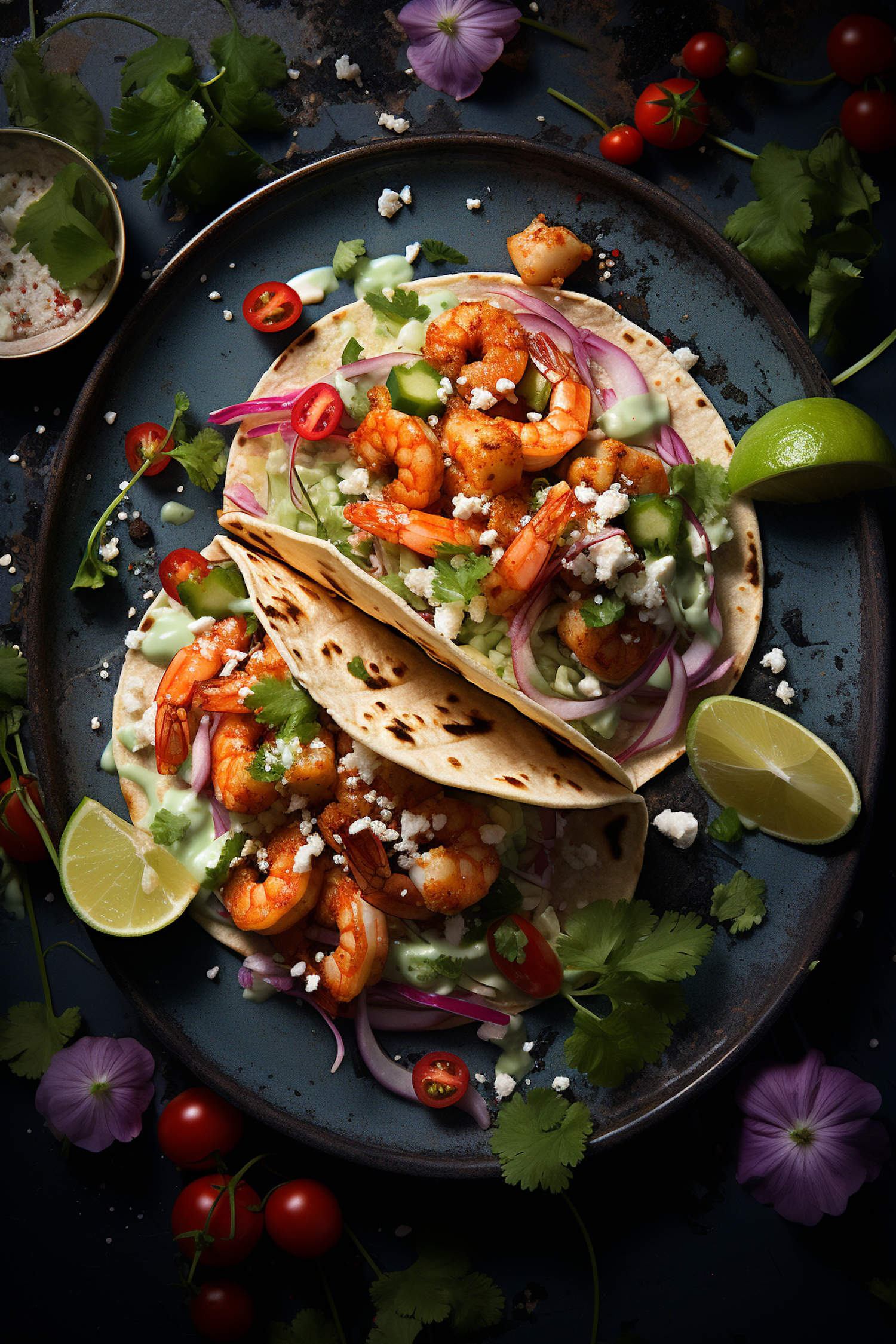 Vibrant Gourmet Shrimp Tacos with Fresh Garnishes