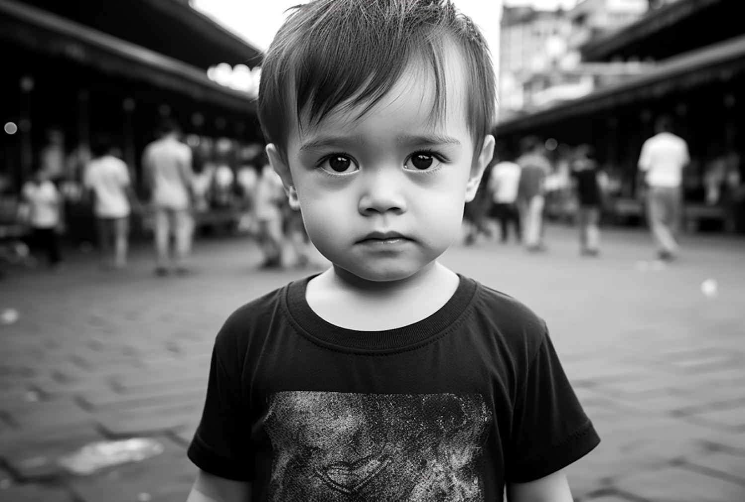 Serene Child in a Bustling Space