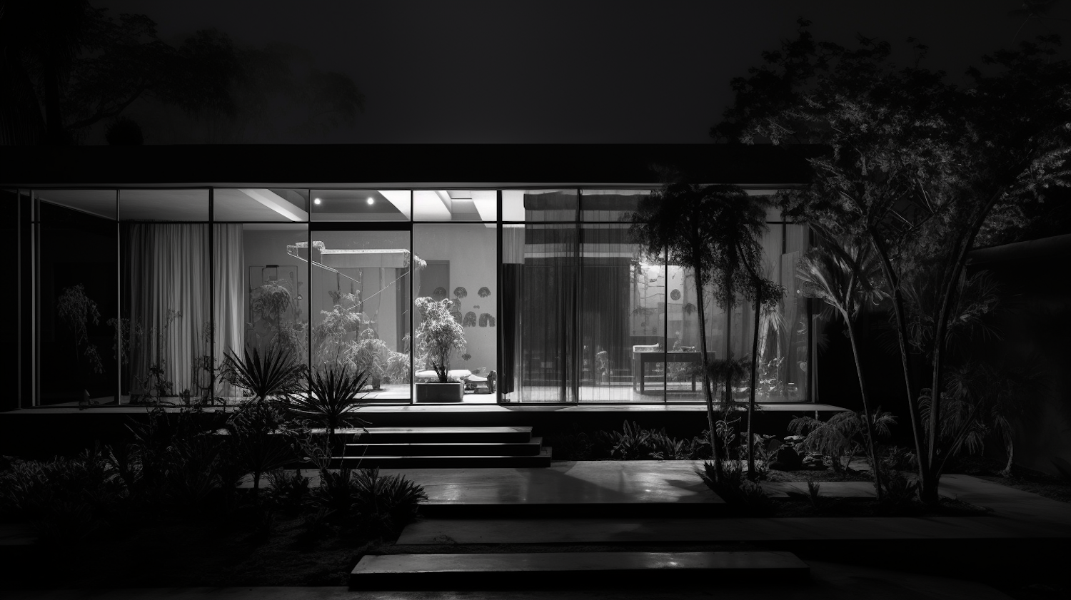 Nocturnal Elegance: A Suburban Modern Home Amid Nature