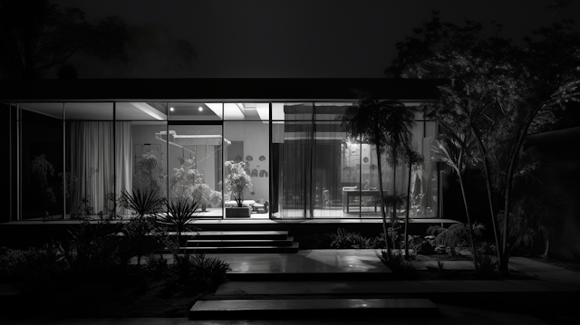 Nocturnal Elegance: A Suburban Modern Home Amid Nature