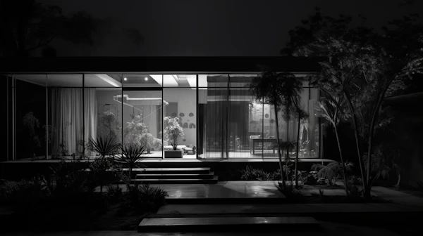 Nocturnal Elegance: A Suburban Modern Home Amid Nature