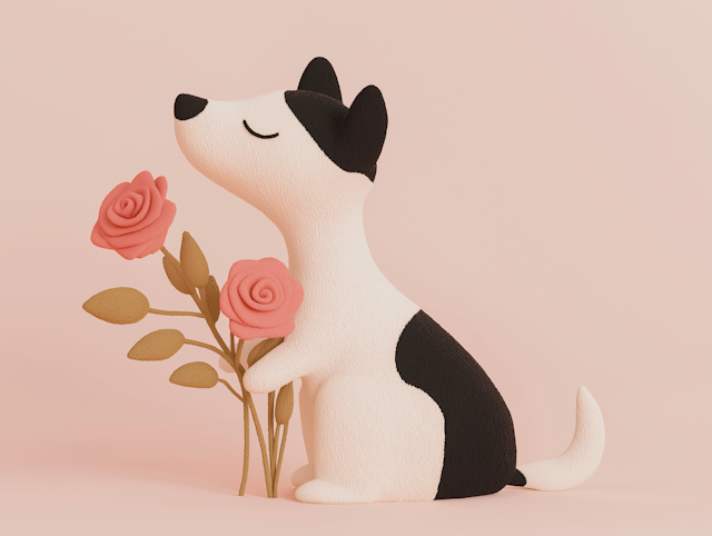 Cartoon Dog with Roses