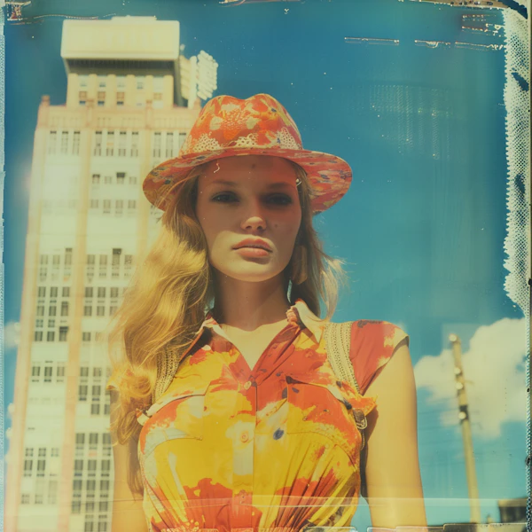 Serene Young Woman with Urban Skyline