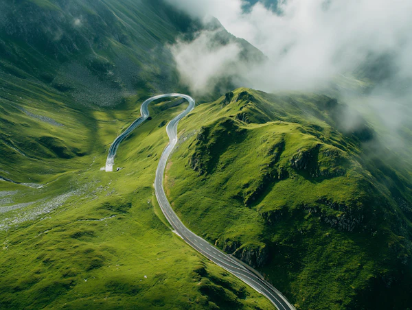 Serpentine Tranquility: An Aerial View of a Secluded Verdant Landscape