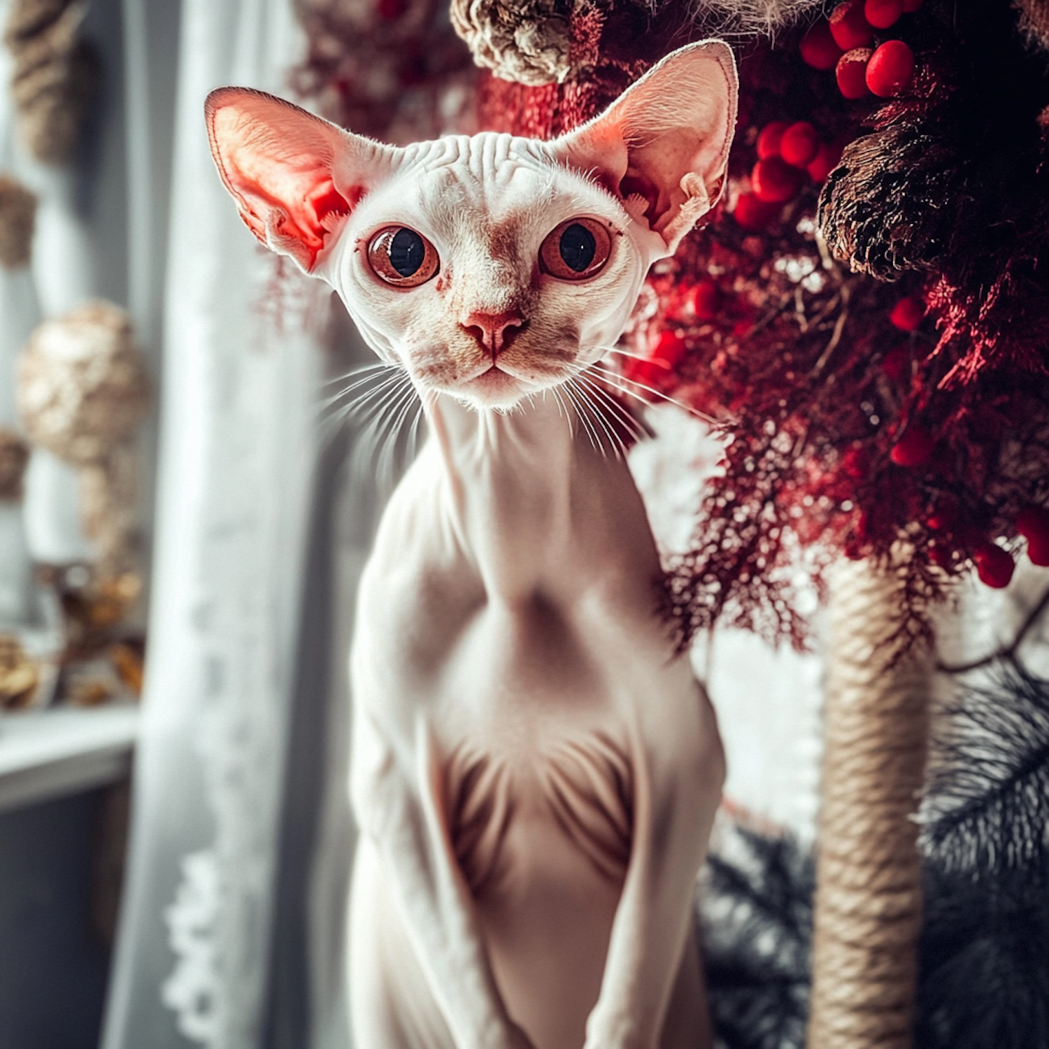 Hairless Cat with Decorative Background