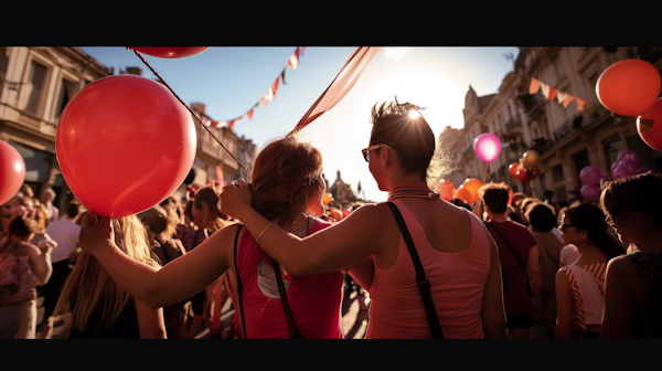 Festive Street Scene at Sunset