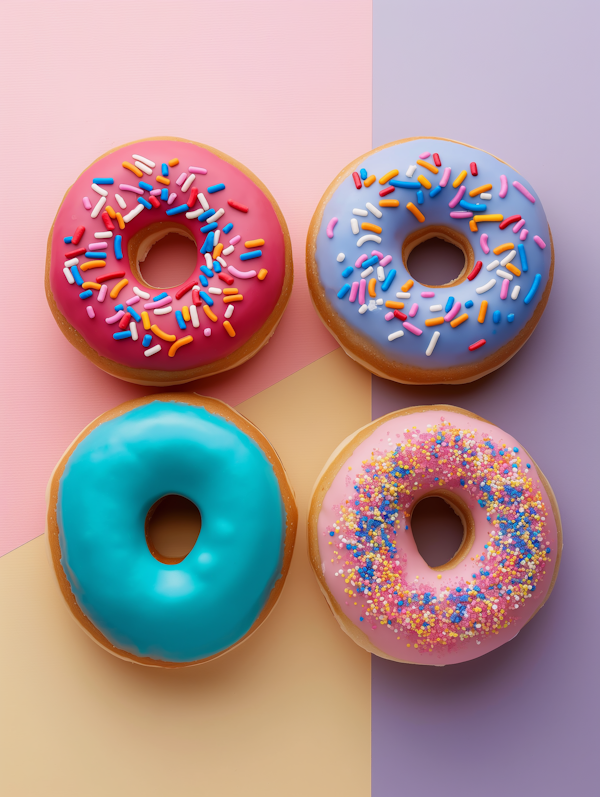 Colorful Donuts on Tricolor Background