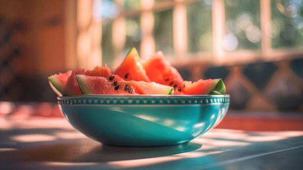 Summer Watermelon in Teal Bowl