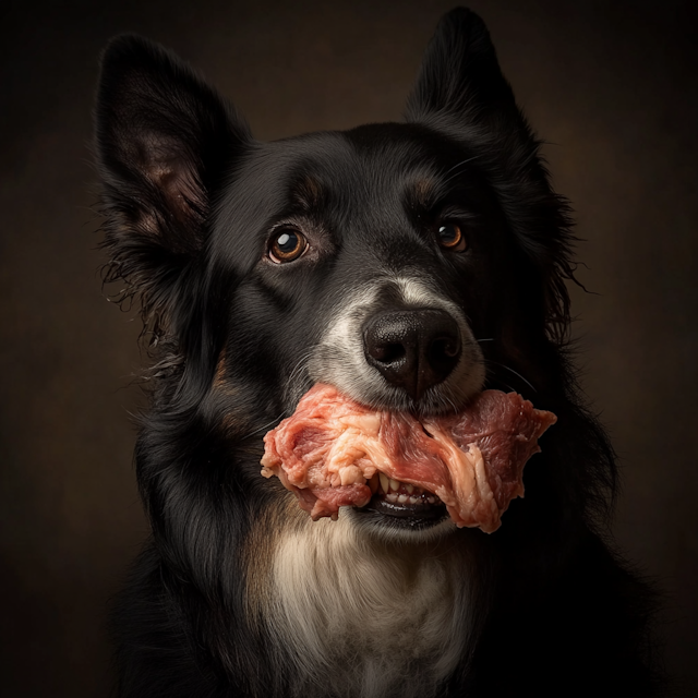 Dog with Raw Meat