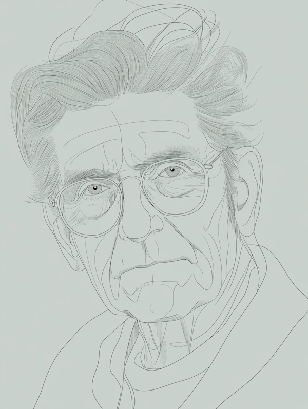 Elderly Man Line Drawing