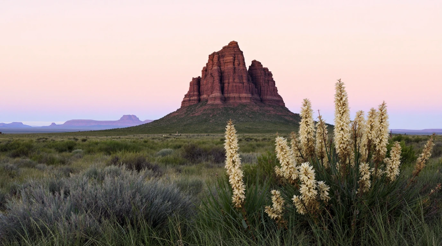 Desert Landscape with Red Rock Formation