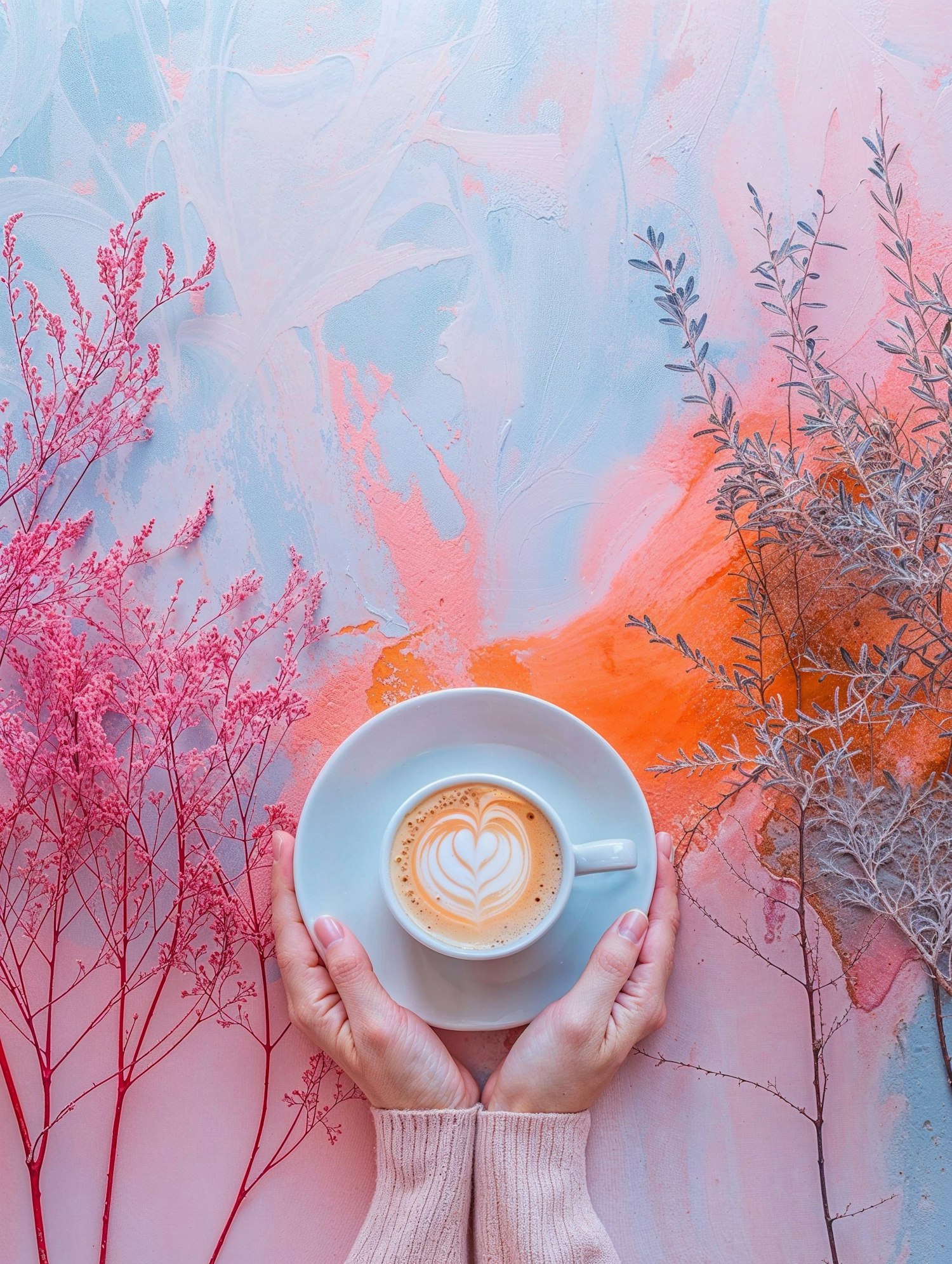 Artistic Latte Over Pastel Background