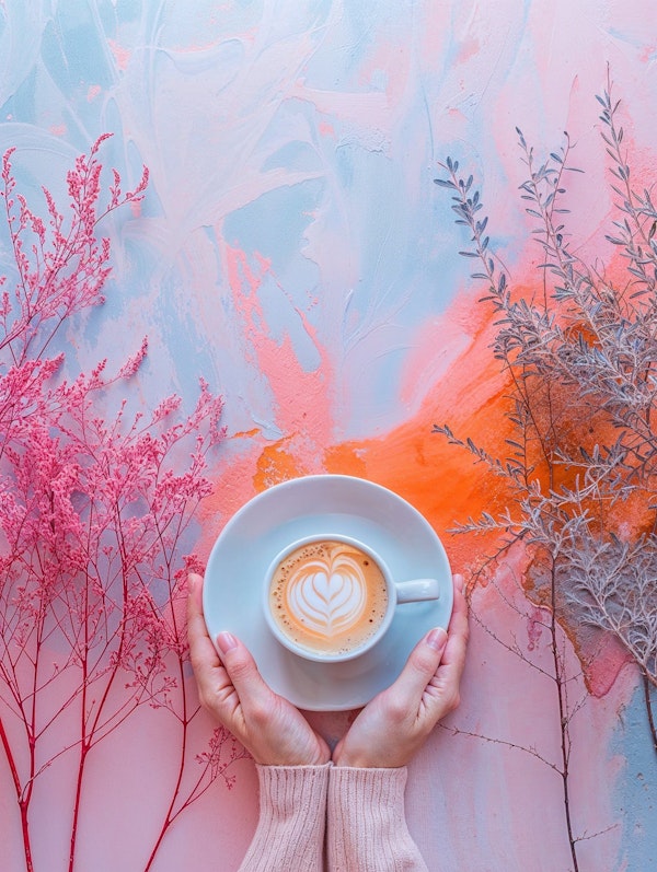 Artistic Latte Over Pastel Background