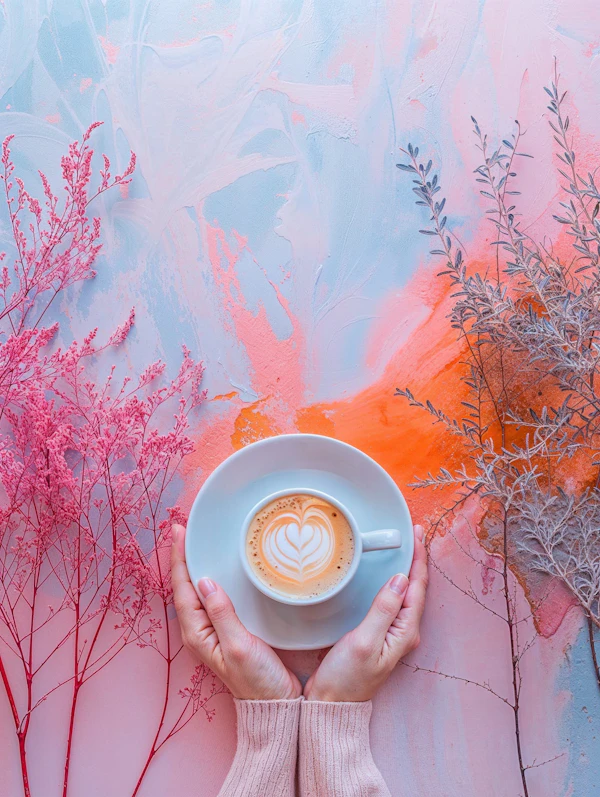 Artistic Latte Over Pastel Background