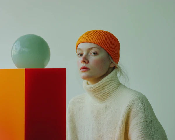 Contemplative Portrait with Geometric Elements
