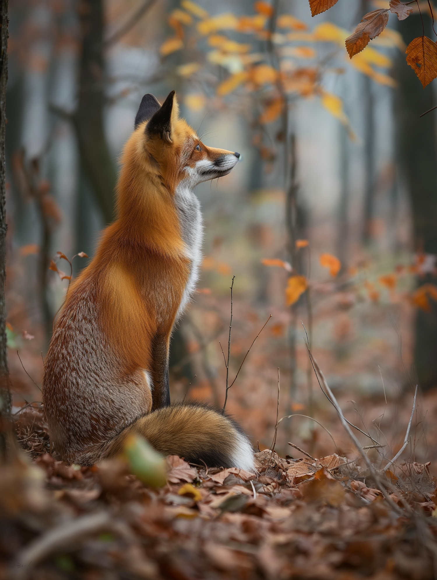 Solitary Red Fox in Woodland