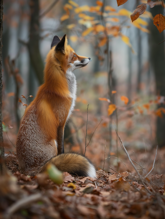 Solitary Red Fox in Woodland