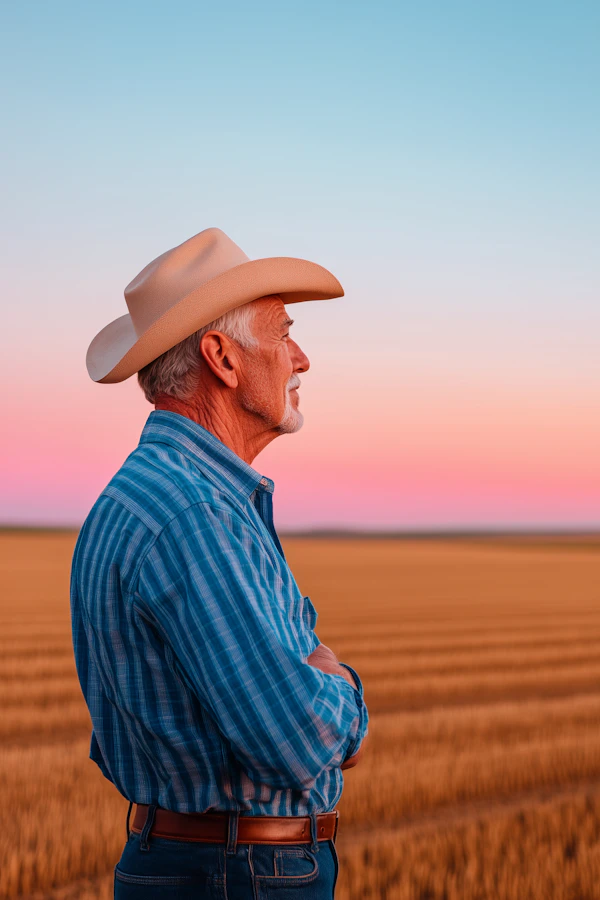 Contemplative Cowboy in Golden Field
