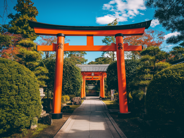 Japanese Garden with Vermilion Torii Gate