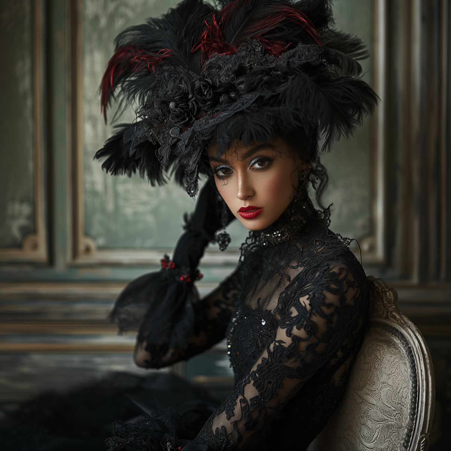 Elegant Woman in Vintage Noir Attire