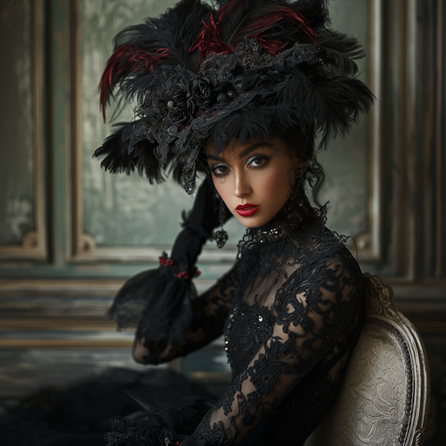 Elegant Woman in Vintage Noir Attire