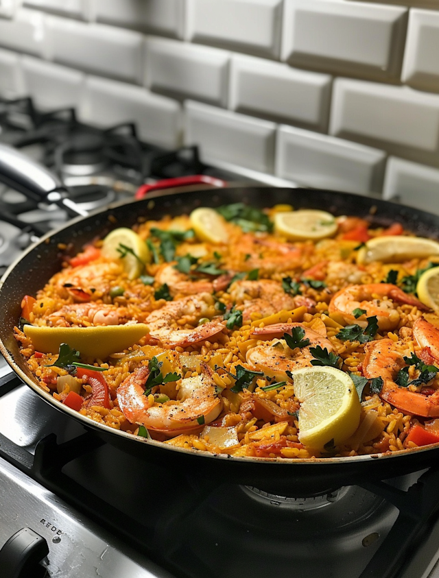 Seafood Paella on Stove