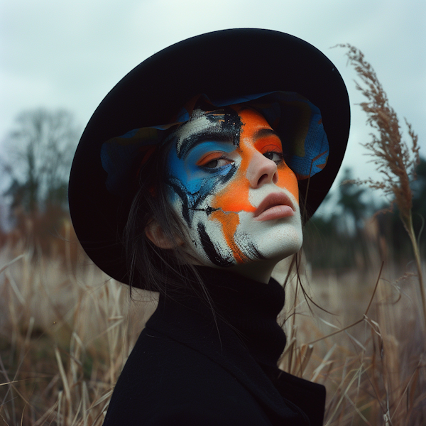 Mysterious Portrait of Woman with Abstract Face Paint