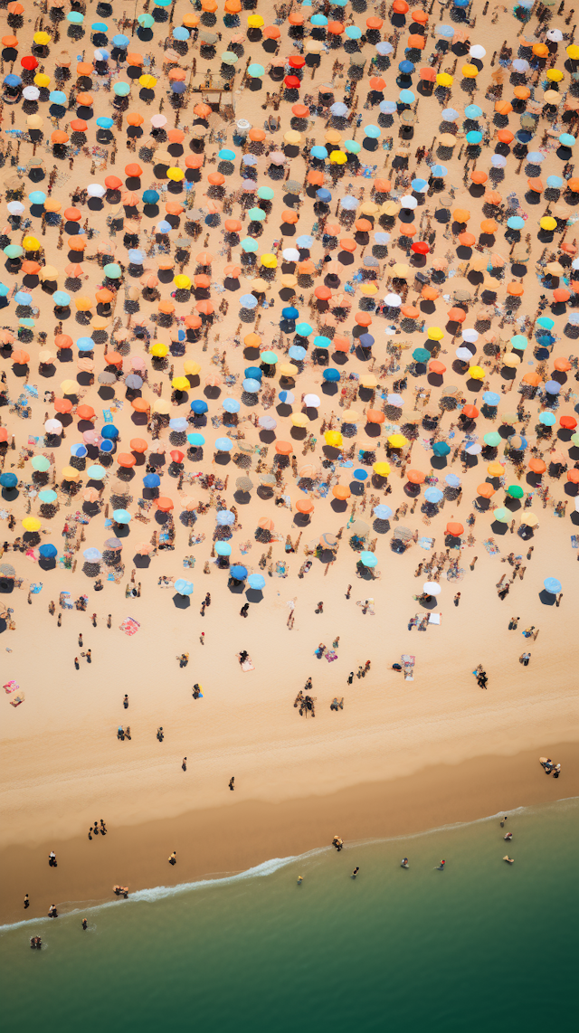 Colorful Umbrella Spotted Beachfront