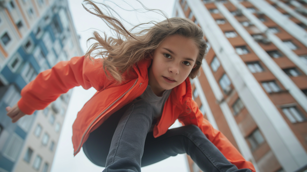 Dynamic Young Girl in Urban Setting