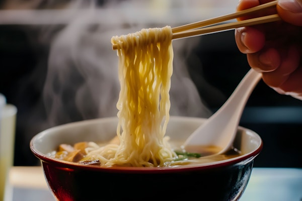 Close-Up Ramen Bowl with Chopsticks