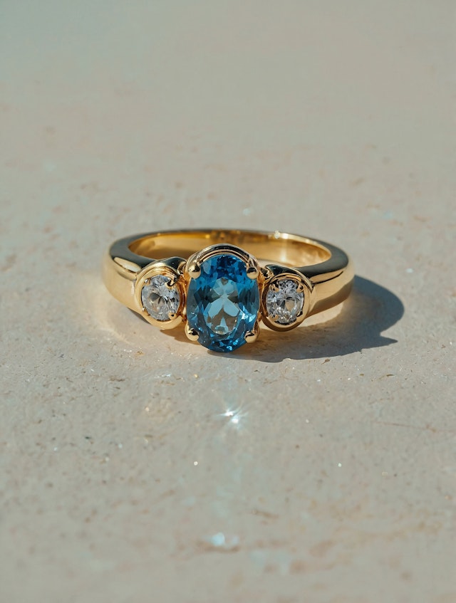 Gold Ring with Blue Gemstone