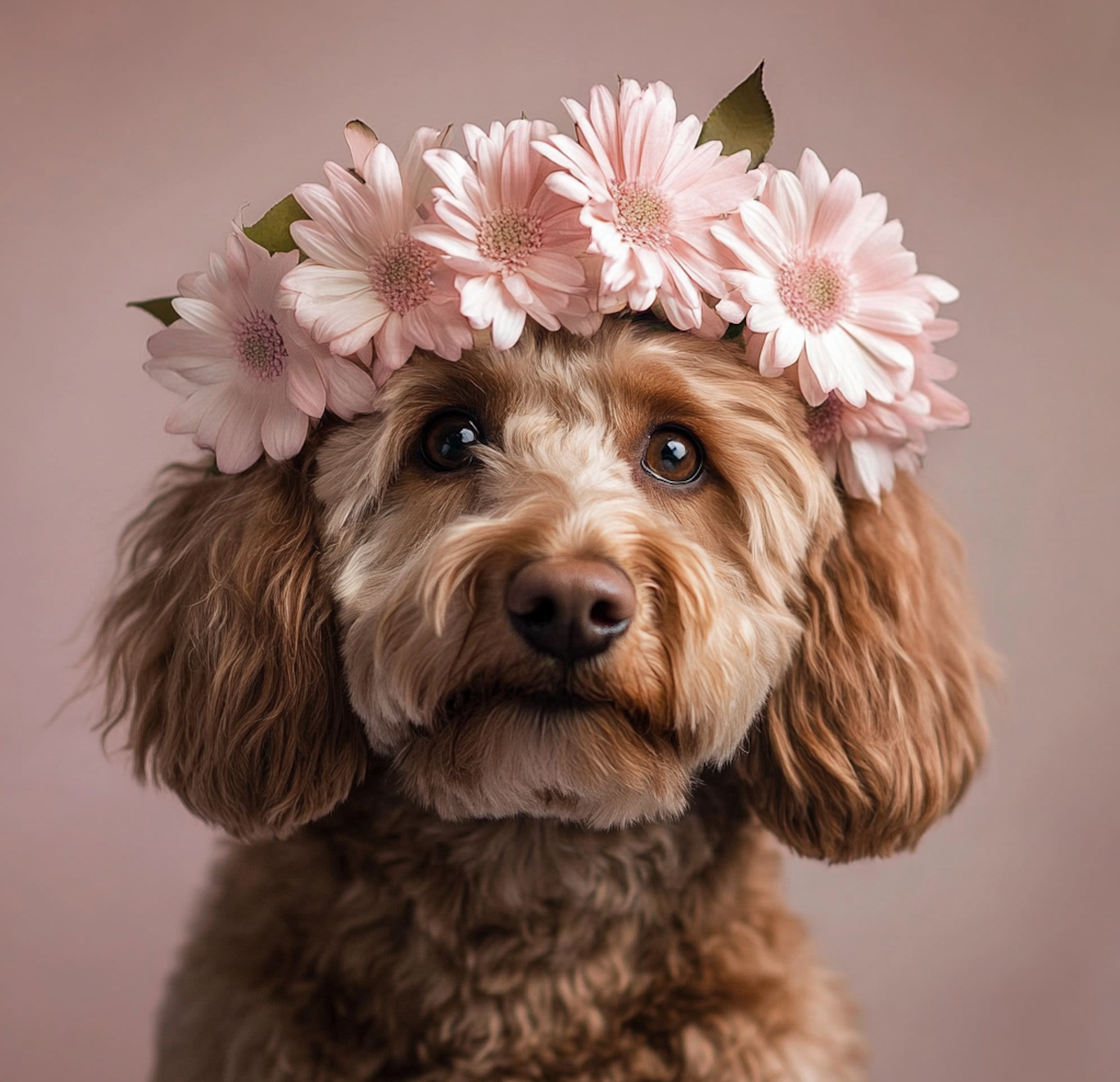 Fluffy Dog with Flower Crown