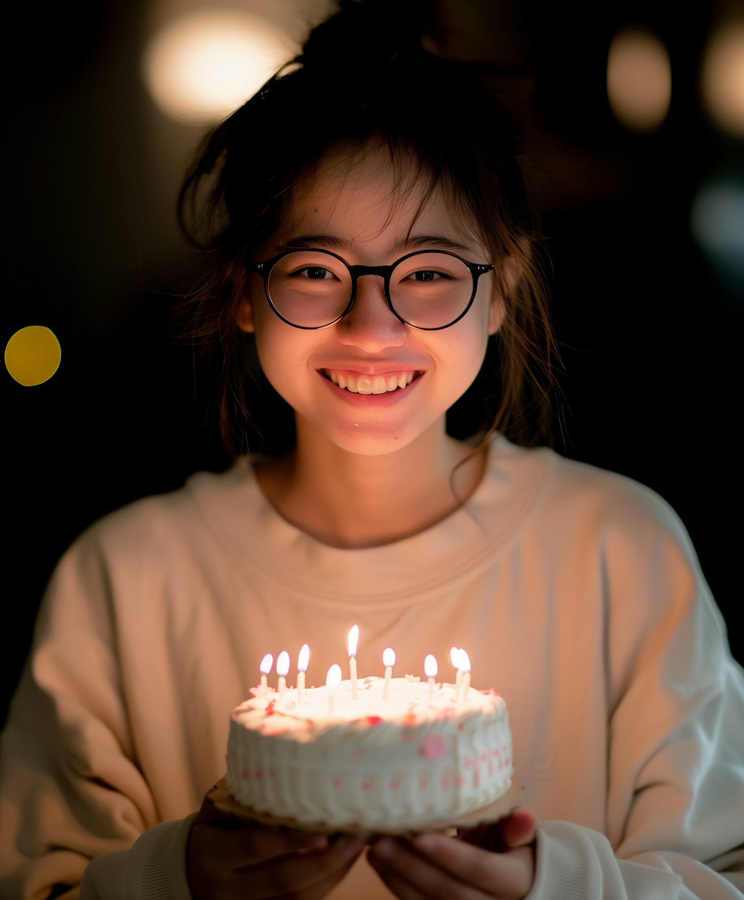 Young Woman Celebrating with Birthday Cake