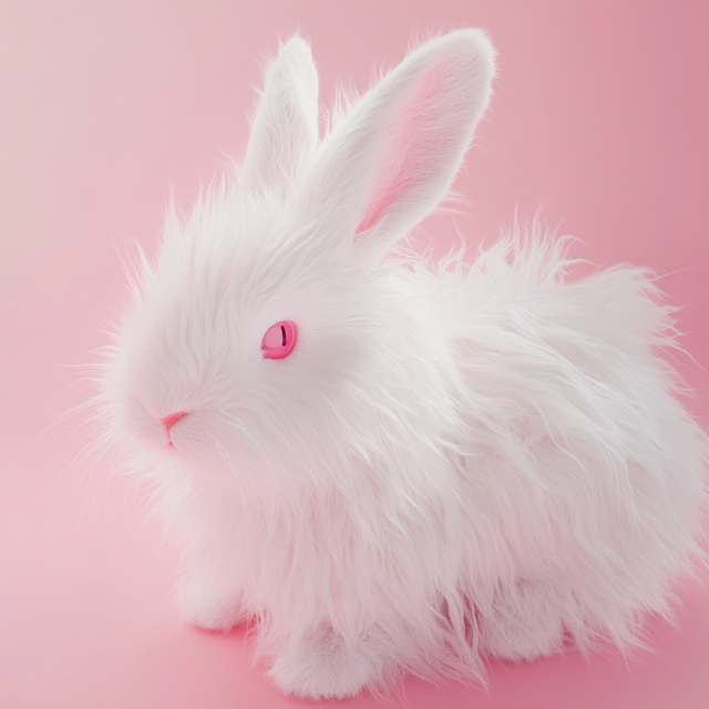 Fluffy White Rabbit on Pink Background