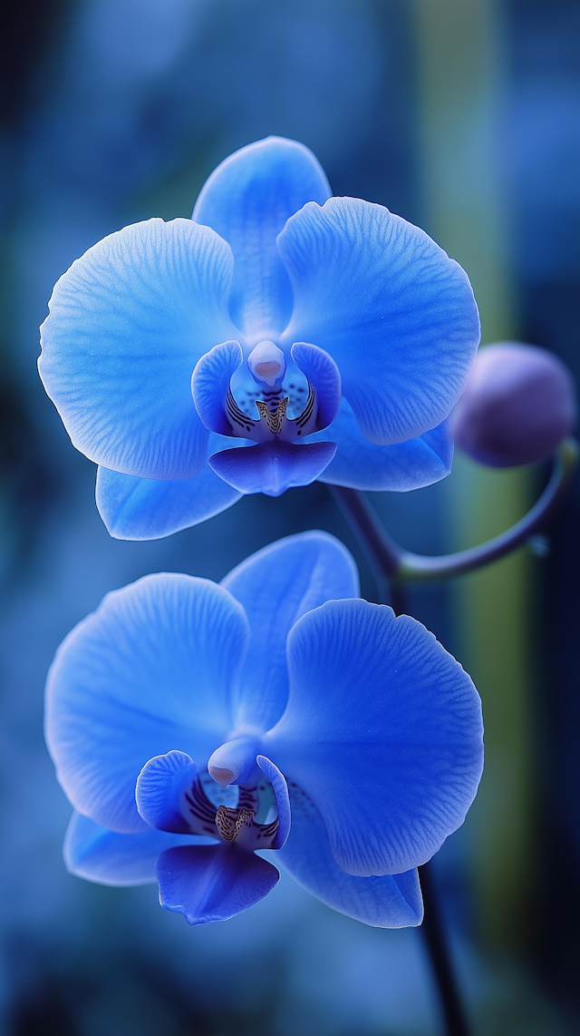 Vibrant Blue Orchids Close-up