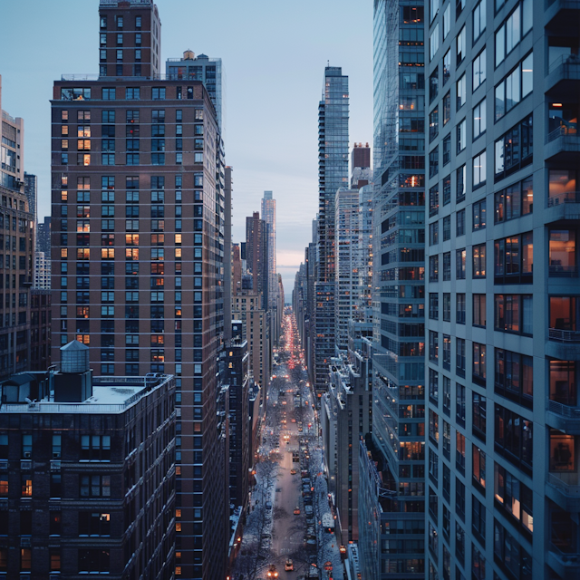 Twilight Cityscape with Snow