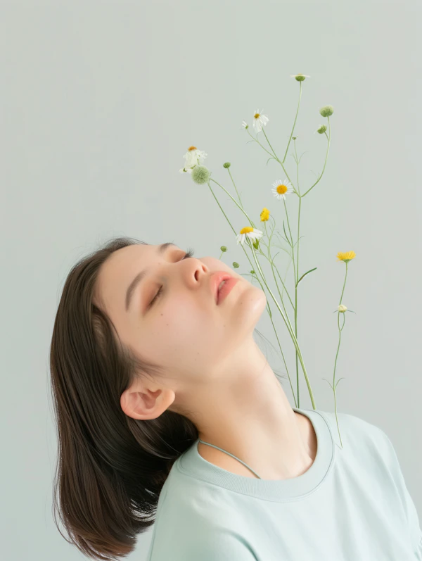 Serene Woman with Flowers