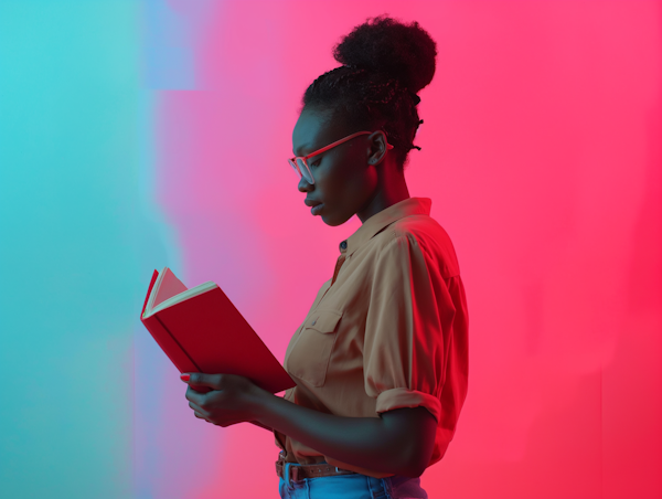 Woman Reading a Book with Gradient Backdrop