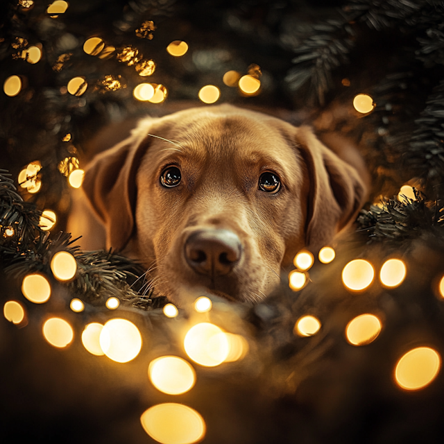 Dog with Holiday Lights